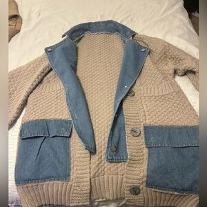 Sweater cardigan with Jean detail. Size medium